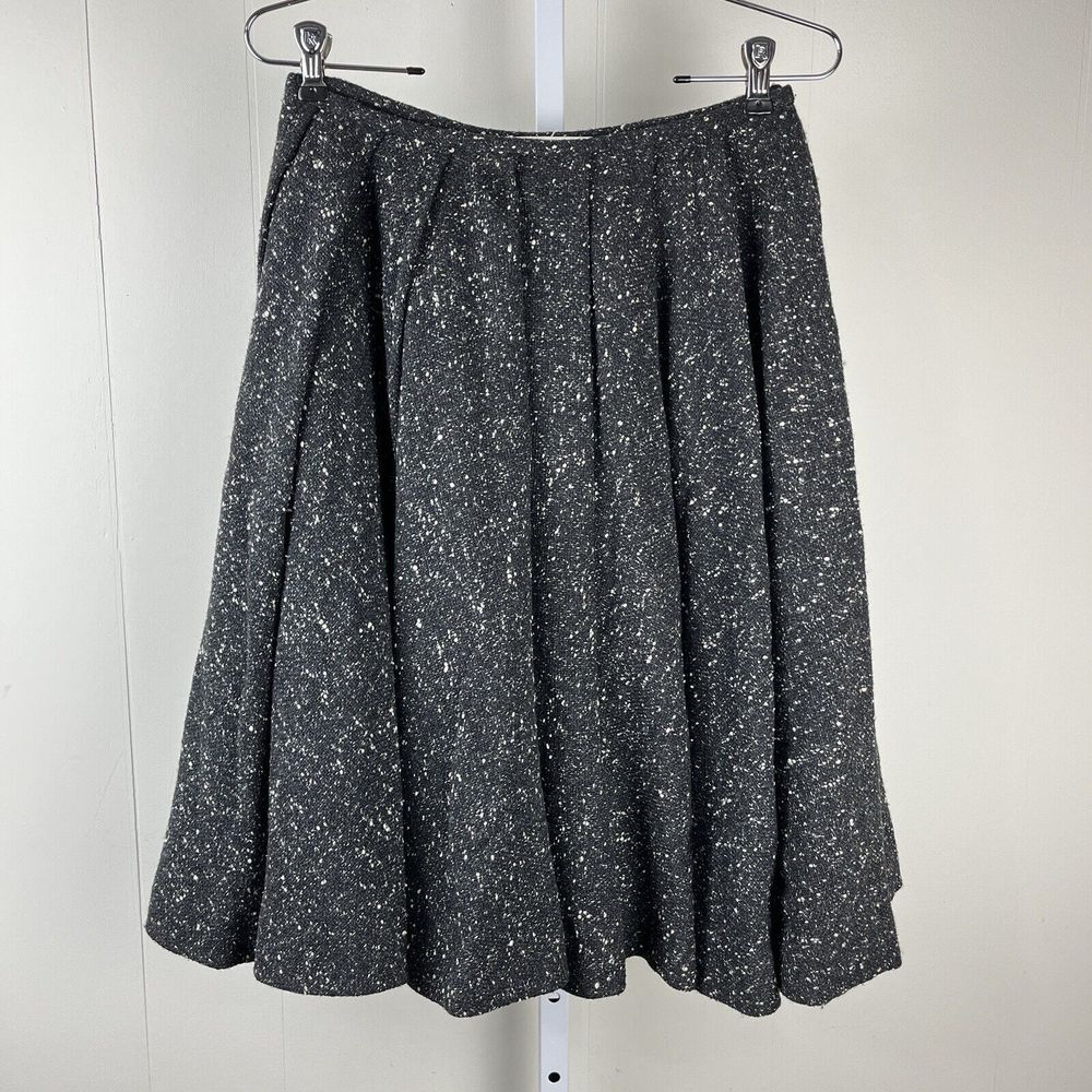 Paco Rabanne France Pleated Skirt Wool Silk Tweed‎ Full Circle Womens EU 38 US 6